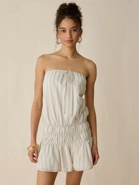 NWT NIA Mara Cotton Ruched Drop Waist Strapless Mini Dress